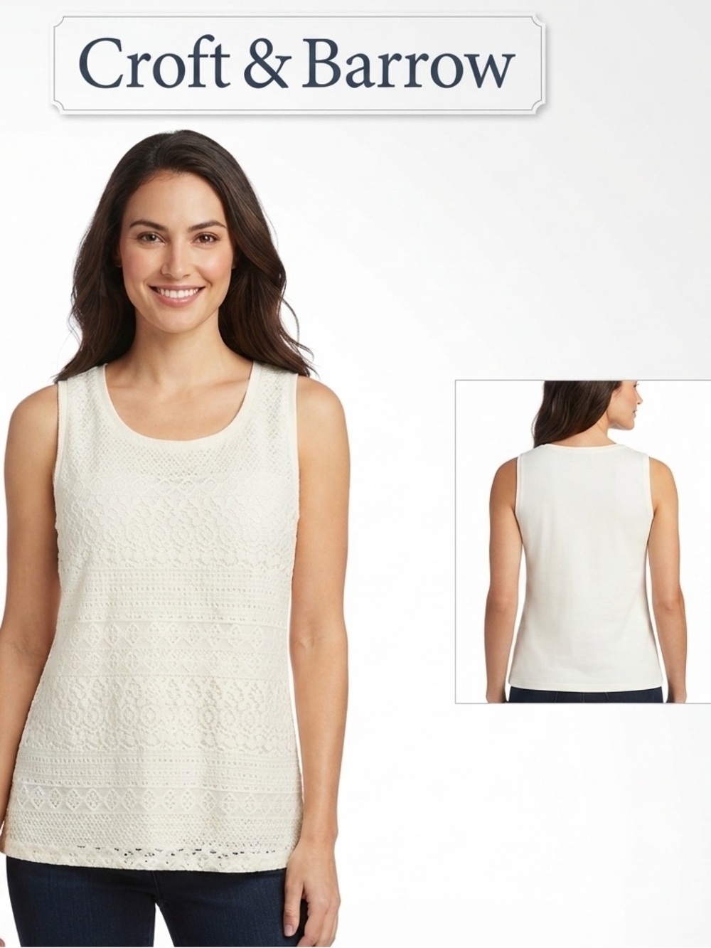 Croft & Barrow Lace Front Sleeveless Top NWT Medium